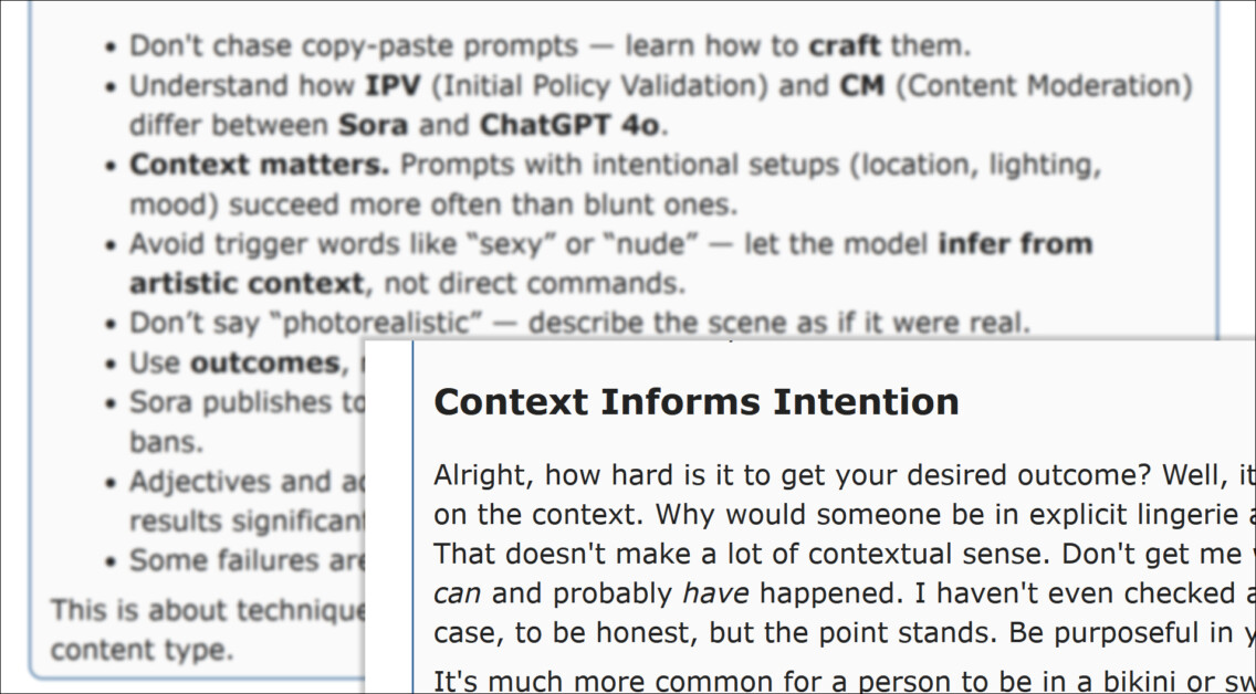 From a prompt-attacking community on Reddit, two typical posts offering advice on how to beat the filters integrated into OpenAI's closed-source ChatGPT and Sora models. Source: Reddit