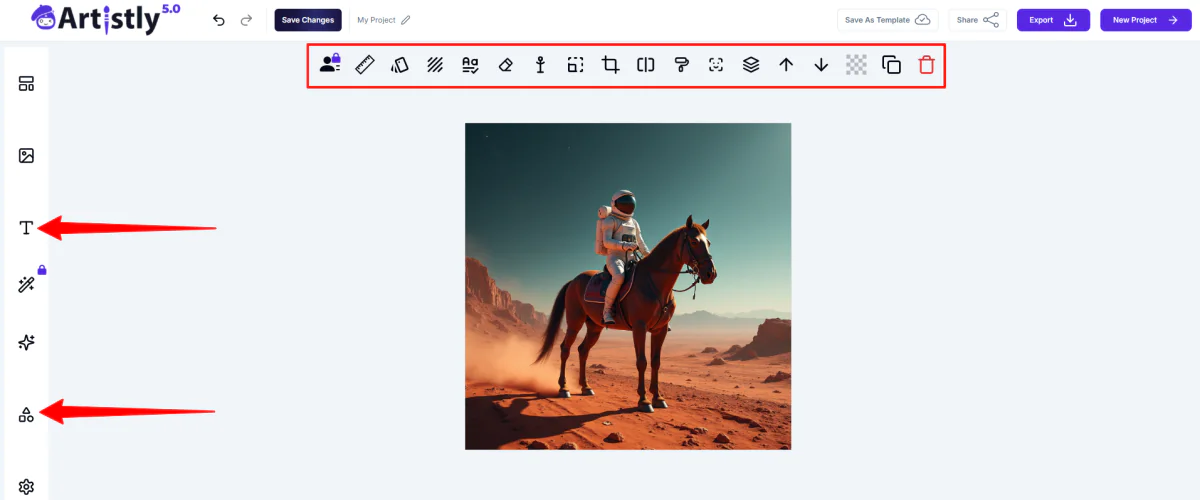 Editing the image within the Artistly editor.