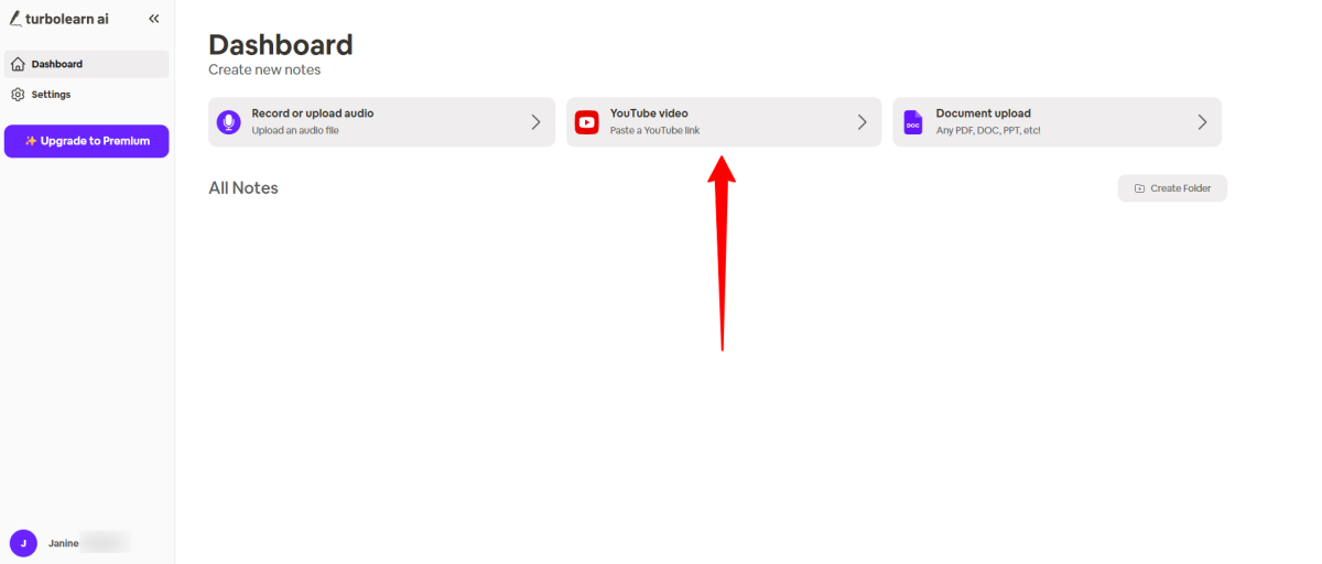 Uploading a YouTube link to TurboLearn AI.