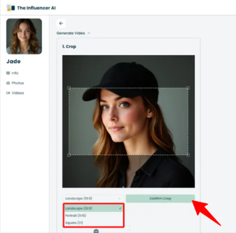 Cropping an image of an AI influencer created with The Influencer AI.