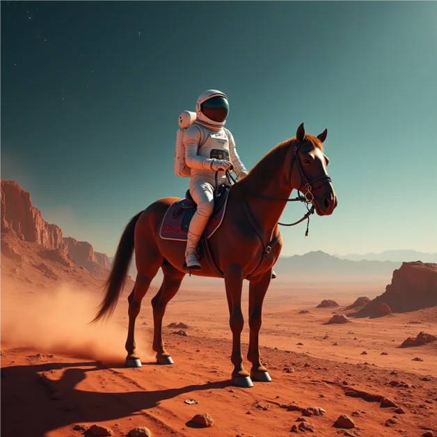 An image of an astronaut riding a horse on Mars generated with Artistly.