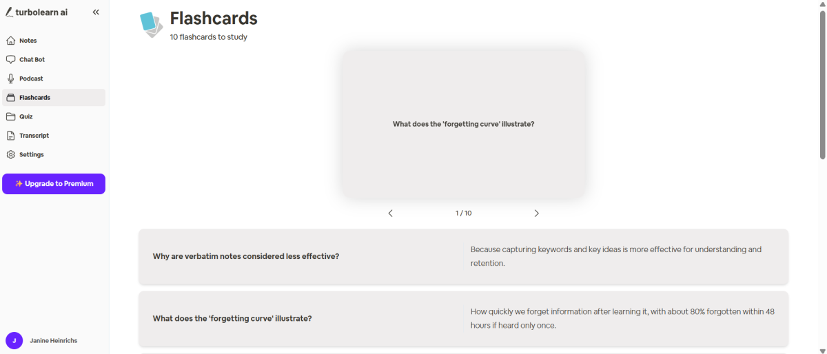Using the flashcards on TurboLearn.
