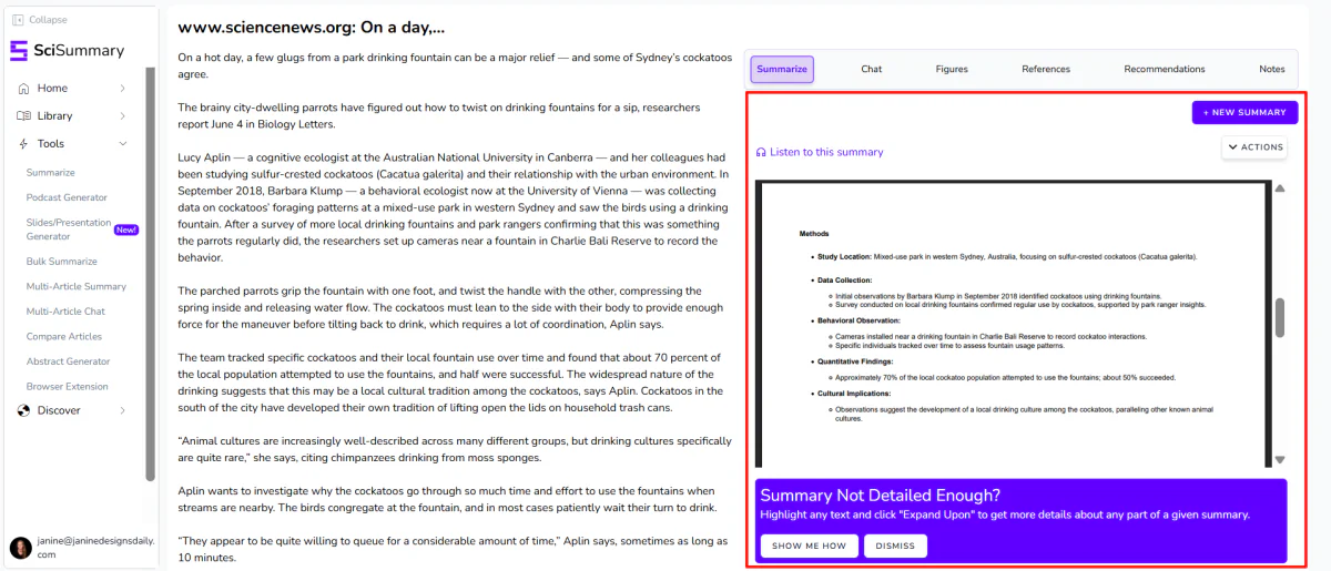 Generating a slideshow with SciSummary.